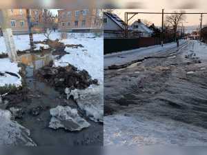 Реки канализации намерзли и не дают проехать по улице Кошевого в Шахтах